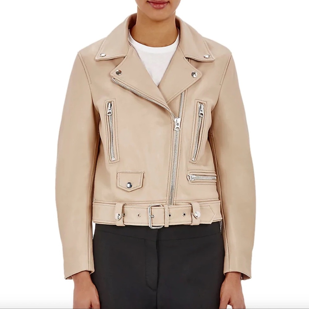 Acne Studios beige leather "Mock" moto jacket